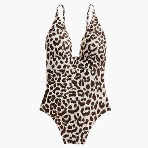 J. Crew Plunge V-neck One-piece Swimsuit, Leopard